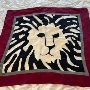 Anne Klein Vintage Signature Iconic Lion's Logo Square Silk Scarf Japan 34.5"